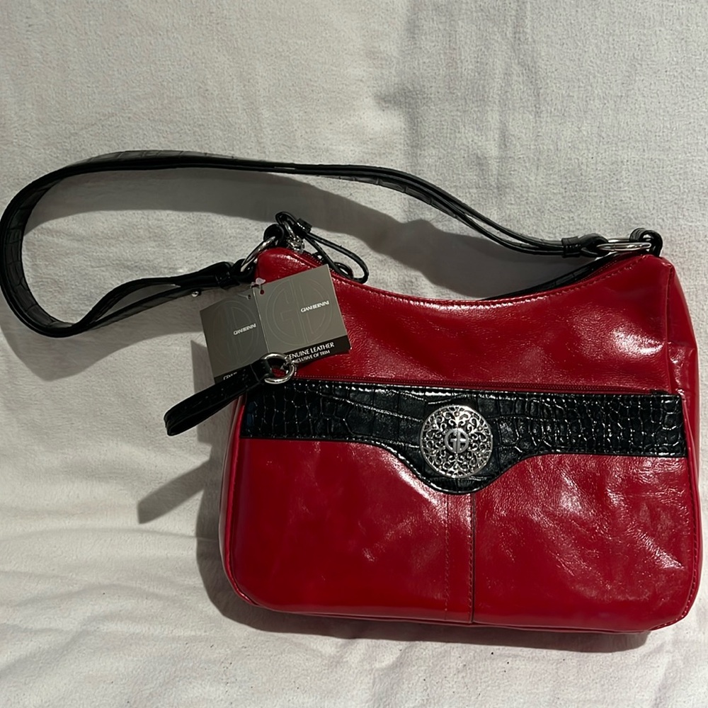 Red leather Gianni Bernini shoulder Crossbody handbag